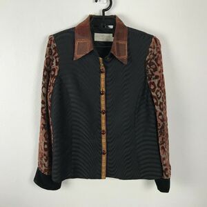 Taylor G Blouse Size M Multicolor Animal Print Rayon Blend Button Up Womens